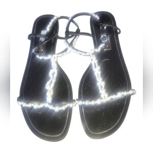 Chic Black Sandals with Pearl Detailing
